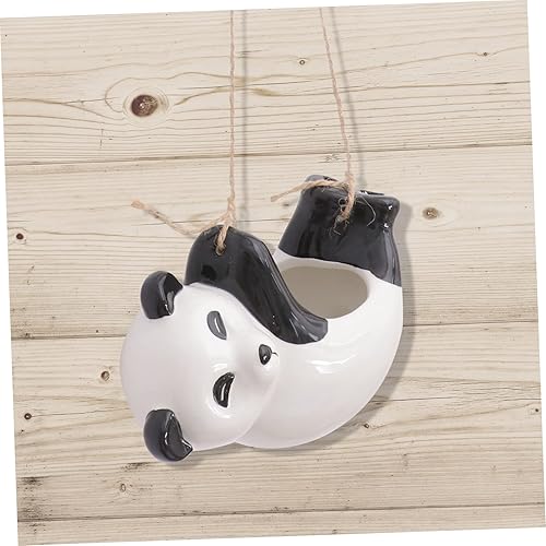Miniatura 5 de Happyyami Maceta colgante de panda para montar en la pared, florero para interiores, decoración de habitación asética de cerámica, macetas colgantes