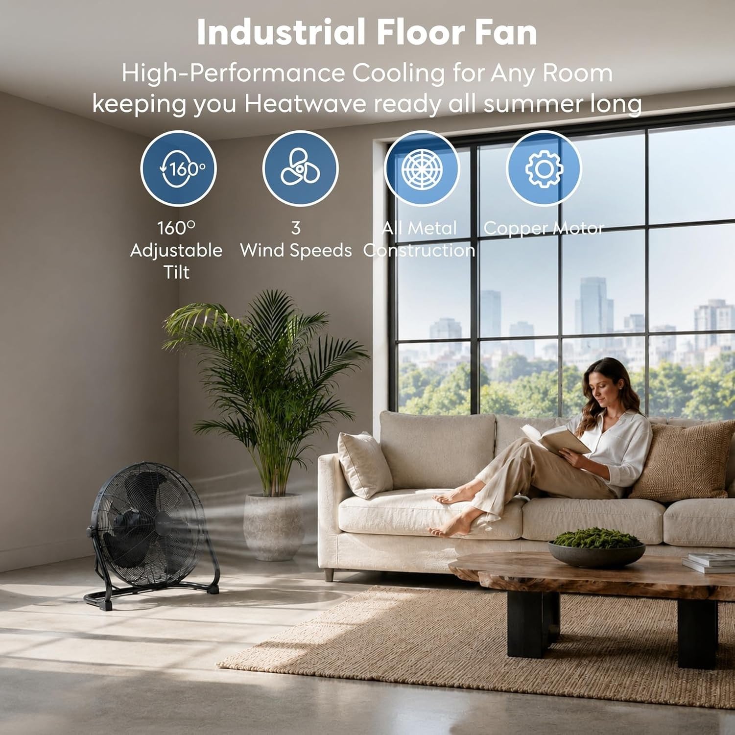 Ventilador de Pie 50 cm, Ventilador de Aire Potente de Alta Velocidad para Circular Aire, con 3 Velocidades e Inclinación Ajustable, para Hogar Oficina y Gimnas, Black Mono, 20"