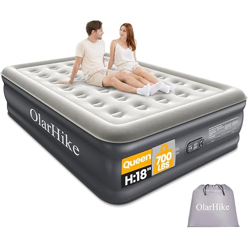 OlarHike Air Mattress Queen with Built in Pump, Inflatable Mattress Blow up Mattress, 18" Colchones Inflables Foldable Air Bed for Guest & Home, Ideal for Camping, 700lbs
