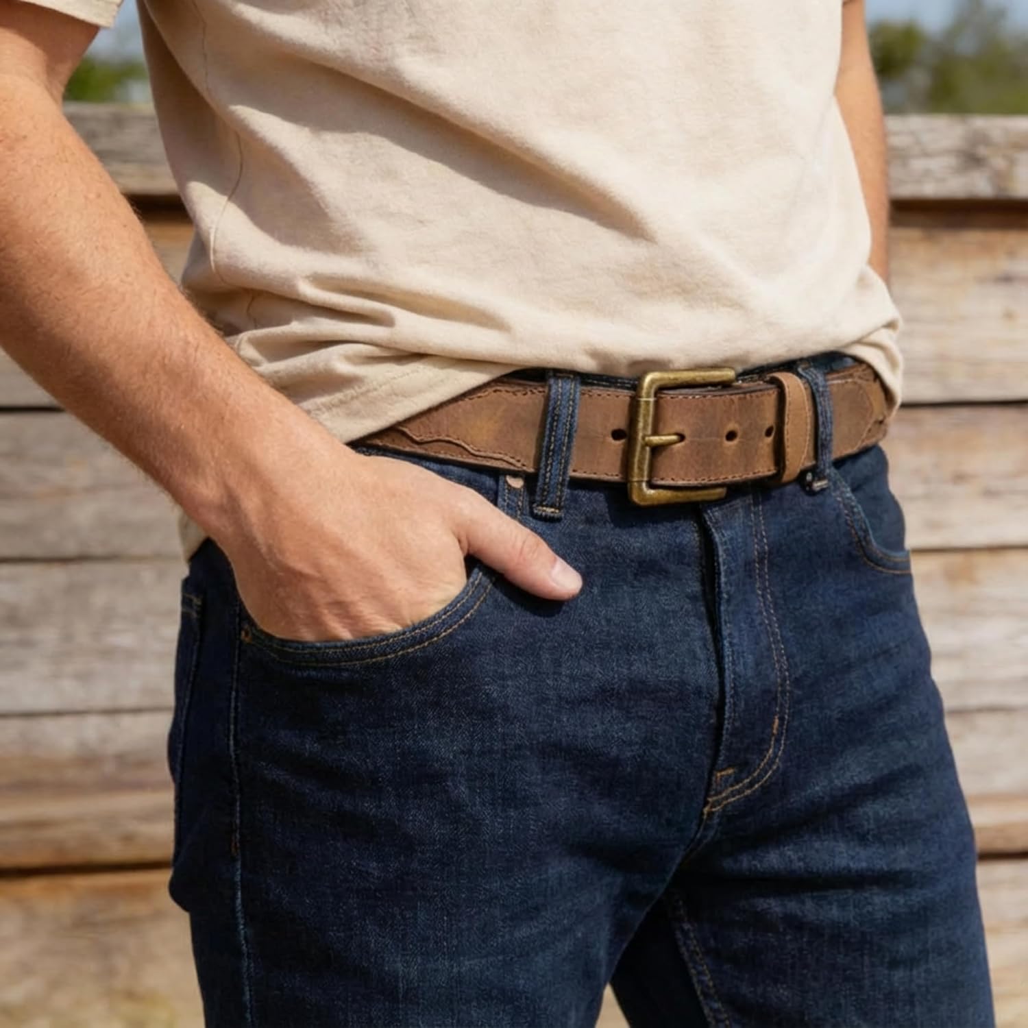 Yoder Leather Company Amish Made Oil Tanned Belt with Scalloped Tabs