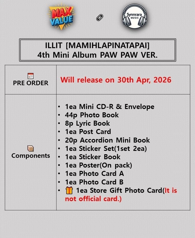 (5 Ver. Set) ILLIT MAMIHLAPINATAPAI 4. Mini-Album (PAW PAW Ver. + Fotokarte) K-POP