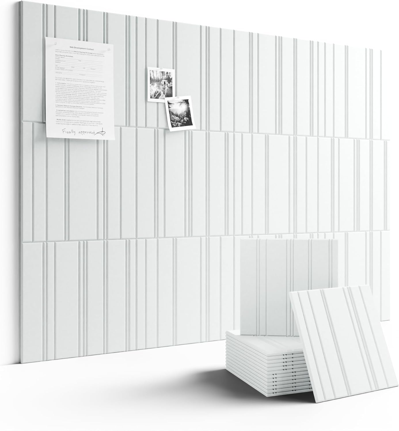 Fluxynara Cork Board Alternative: Large 48" x 36" Felt Bulletin Board Wall Panels with 70 Safe Removable Adhesive Tabs - 12 Pack for Home, Office & Classroom Vision Board - Cold White