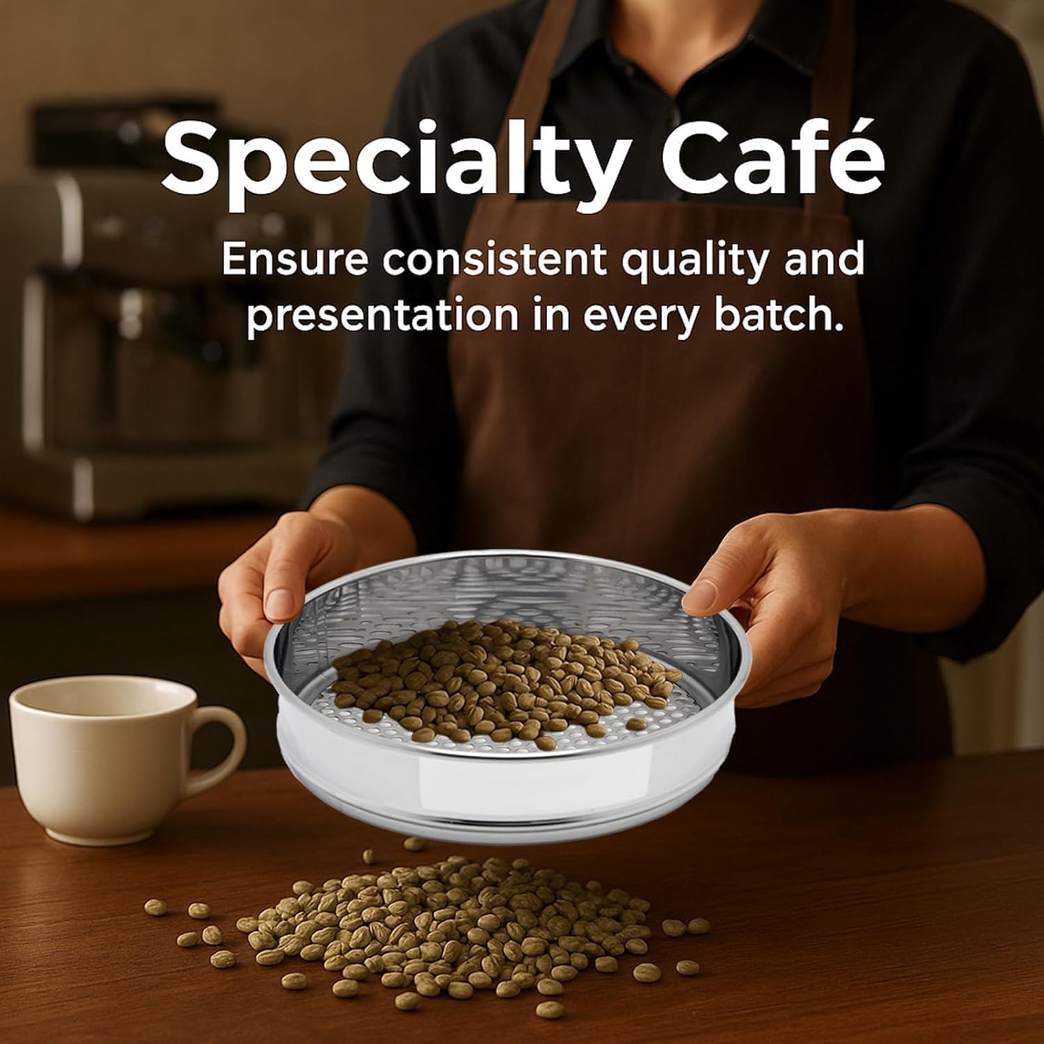 Coffee Bean Grading Sieve, 8 Inch Multi-Purpose Stainless Steel Sieves with Bottom Tray, 12/13/14/15/16/17/18/19/20/21 Mesh, 10 Layers Precision Sifting for Home Coffee Shop Use