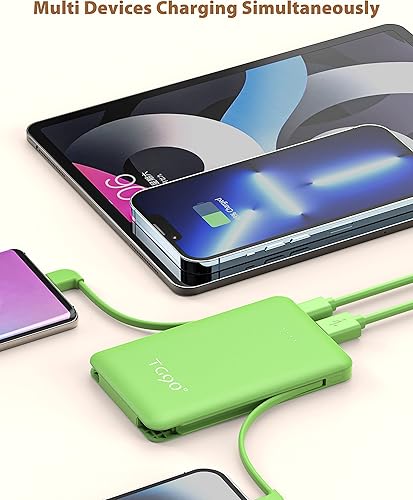 Miniatura 2 de TG90 Paquete de 2 cargadores de batería portátiles de 6000 mAh, mini banco de energía con cables incorporados, cargador de teléfono portátil