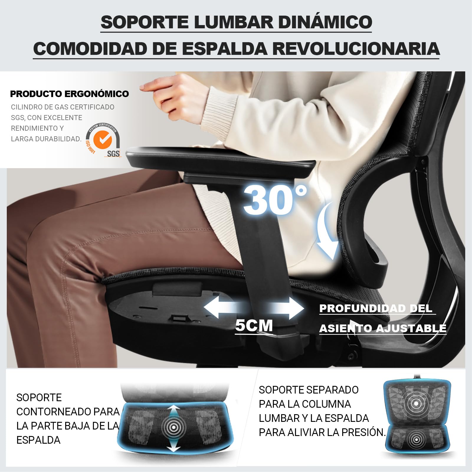 MELOKEA Silla Ergonomica Escritorio, Silla de Oficina, Todo Malla | Asiento Regulable en Profundidad, Reposabrazos 4D, Ruedas de Goma, Reclinable 4 Niveles, Estudio & Despacho & Gaming