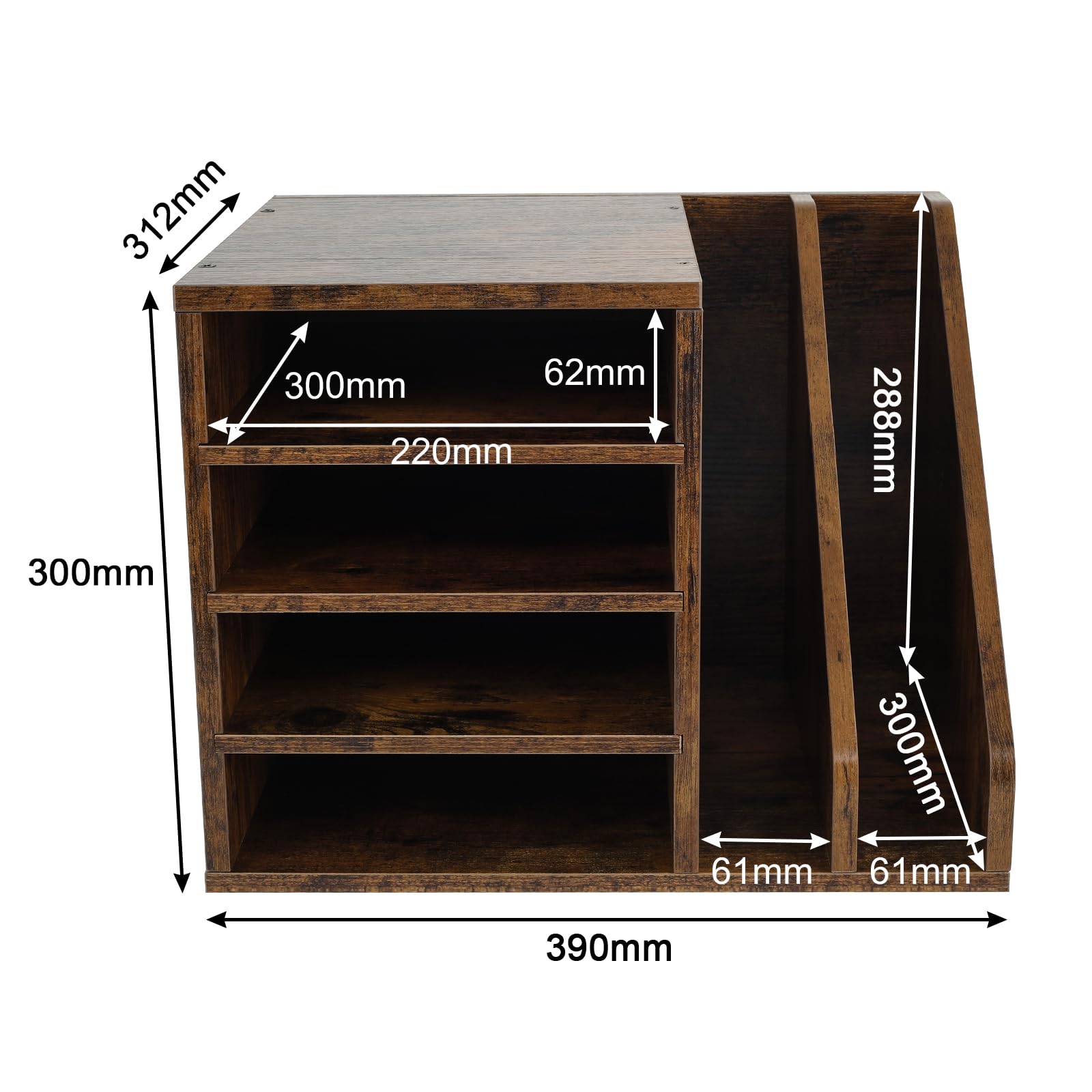 EasyPAG 6 Compartimentos Madera A4 Bandeja Archivo Organizador Escritorio Soporte Documentos Clasificador Oficina Almacenamiento Papeles Estante Folios,Marrón