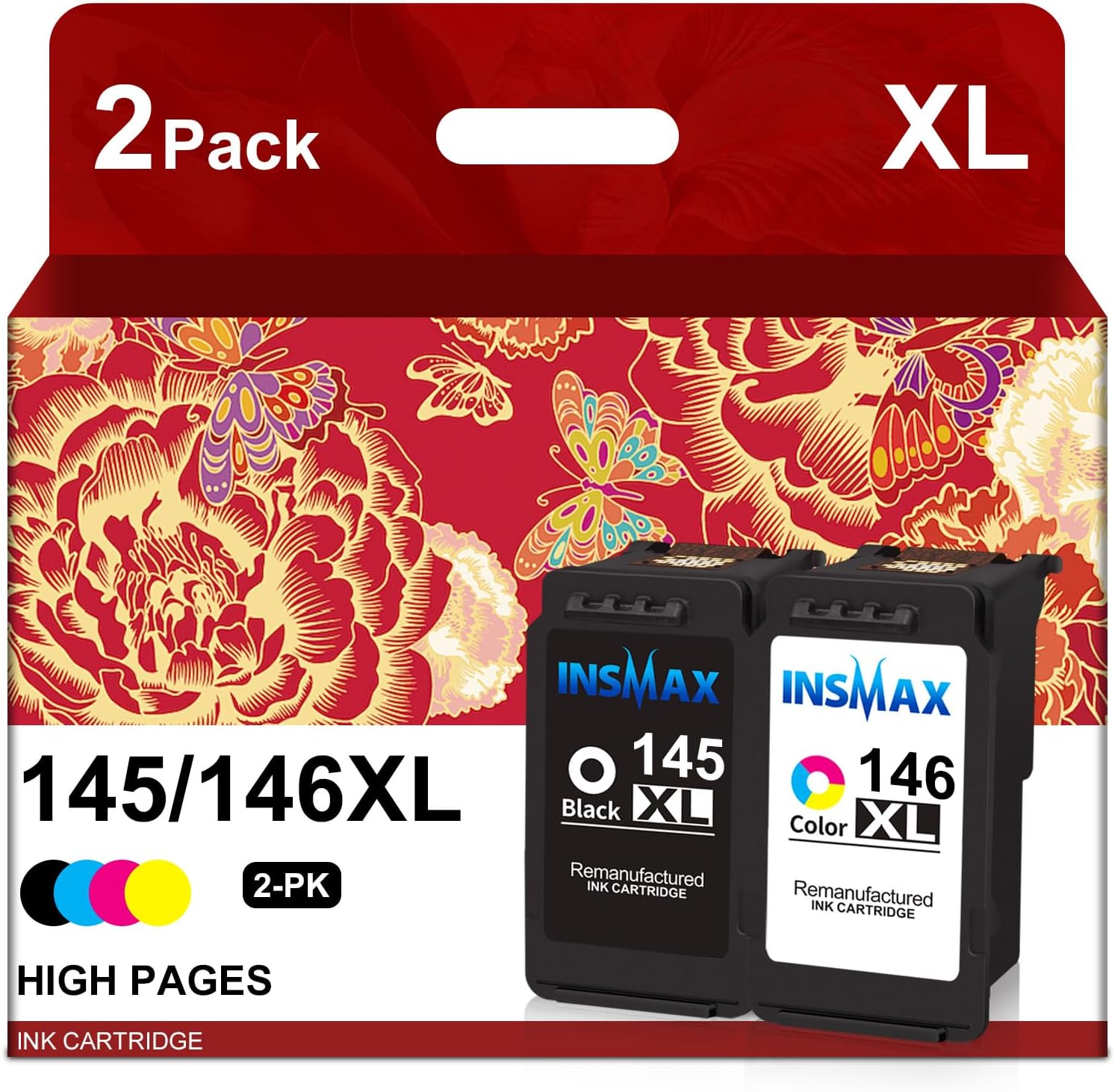 PG-145XL CL-146XL Ink Cartridges Combo Pack Replacement for Canon 145XL/146XL 145 146 High Yield for PIXMA TS3110 iP2810 MG2410 MG2510 MG2910 MG3010 (1 Black, 1 Color)