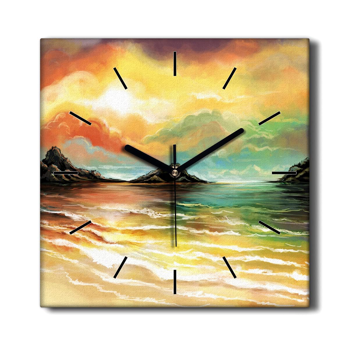Horloge sur toile 30x30cm au design raffiné de vagues pour une décoration murale haut de gamme