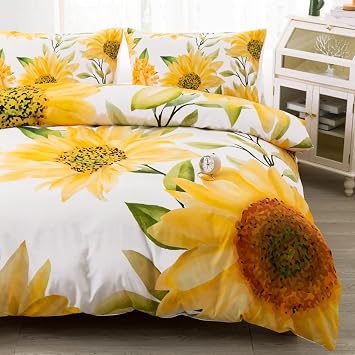 CVHOUSE Sunflower Bedding Twin Size,Garden Floral Bedding Set for Girls Kids Teens,Aesthetic Farmhouse Plant Comforter Set Cover Soft,1 Duvet Cover 2 Pillowcases 3 Piece,Girls Room Decor
