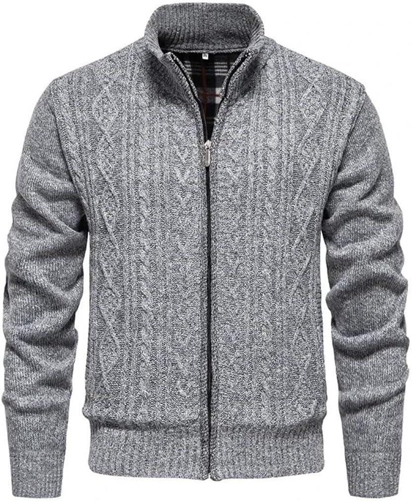 Men Cardigan Winter Warm Cashmere Zipper Stand-Up Collar Casual Sweatercoat