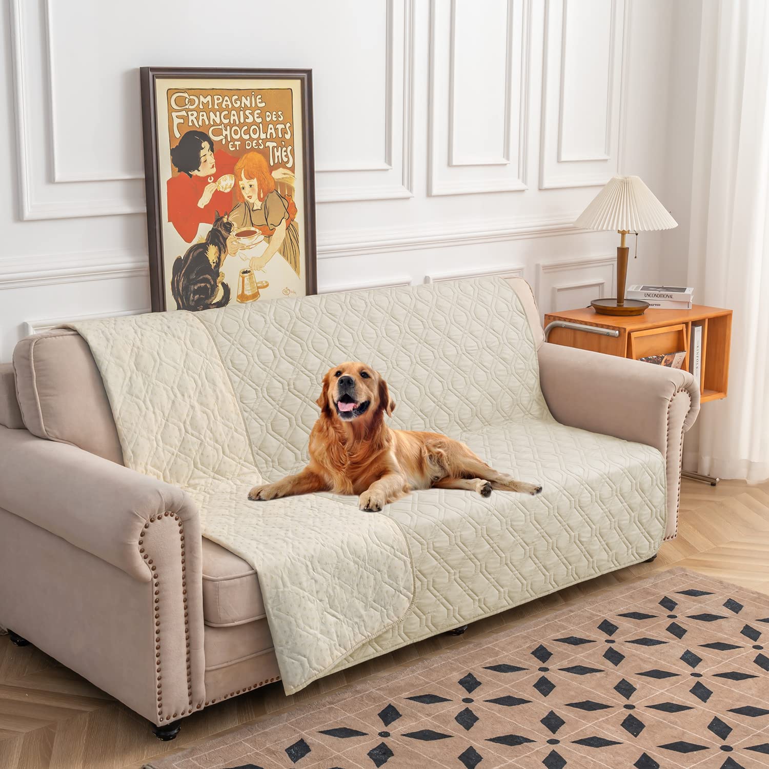 SUNNYTEX Waterproof Dog Bed Cover Dog Mat Pet Pad Pet Blanket for Couch Sofa Bed Mat Anti-Slip Furniture Protrctor(52" 82",Cream)
