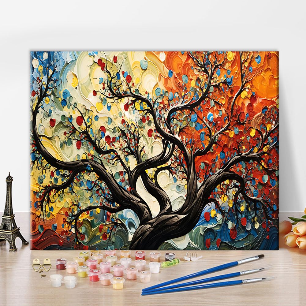 TISHIRON Adult Paint by Number Kits on Canvas, Tree Paint by Numbers, Painting by Numbers for Adults, Colorful Tree Oil DIY Number Painting Canvas Arts for Adult Home Decor, 40x50cm