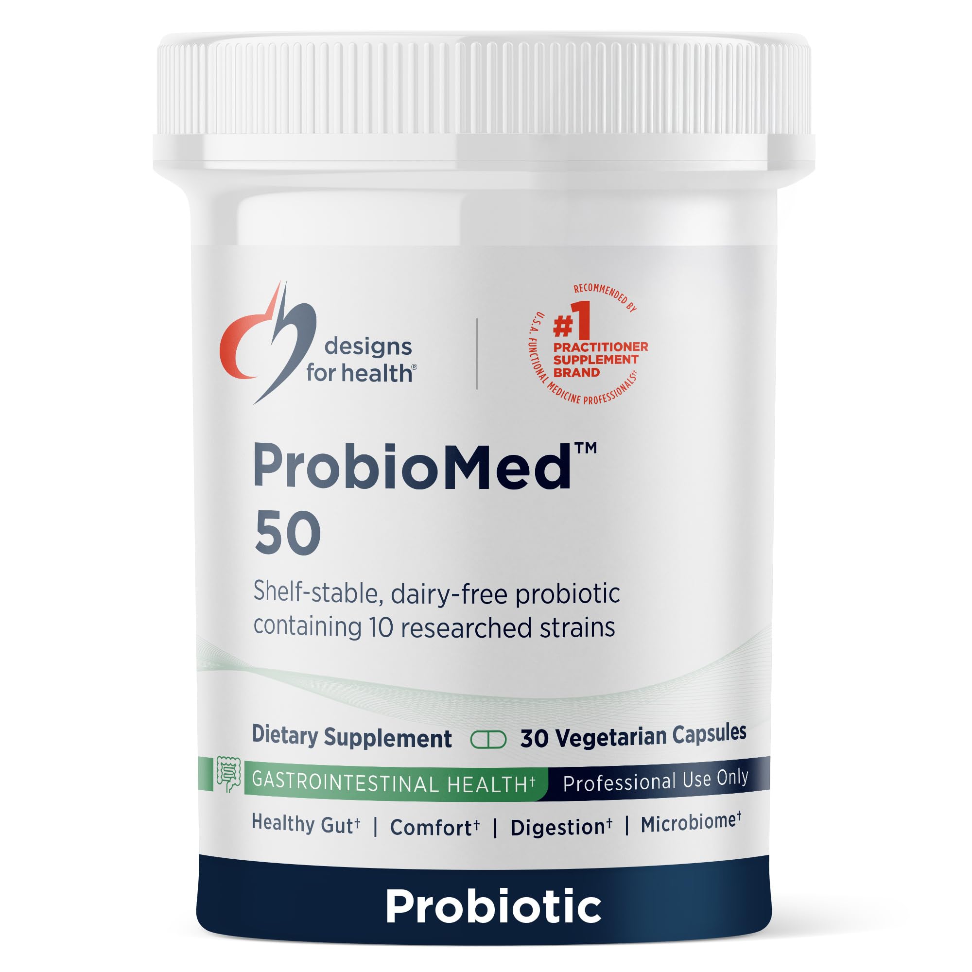 designs for healthProbioMed 50 - Probiotics for Digestive Health - 10 Strains with Lactobacillus acidophilus Probiotic + Lactobacillus rhamnosus - Gut Health + Immune Support Supplement (30 Caps)
