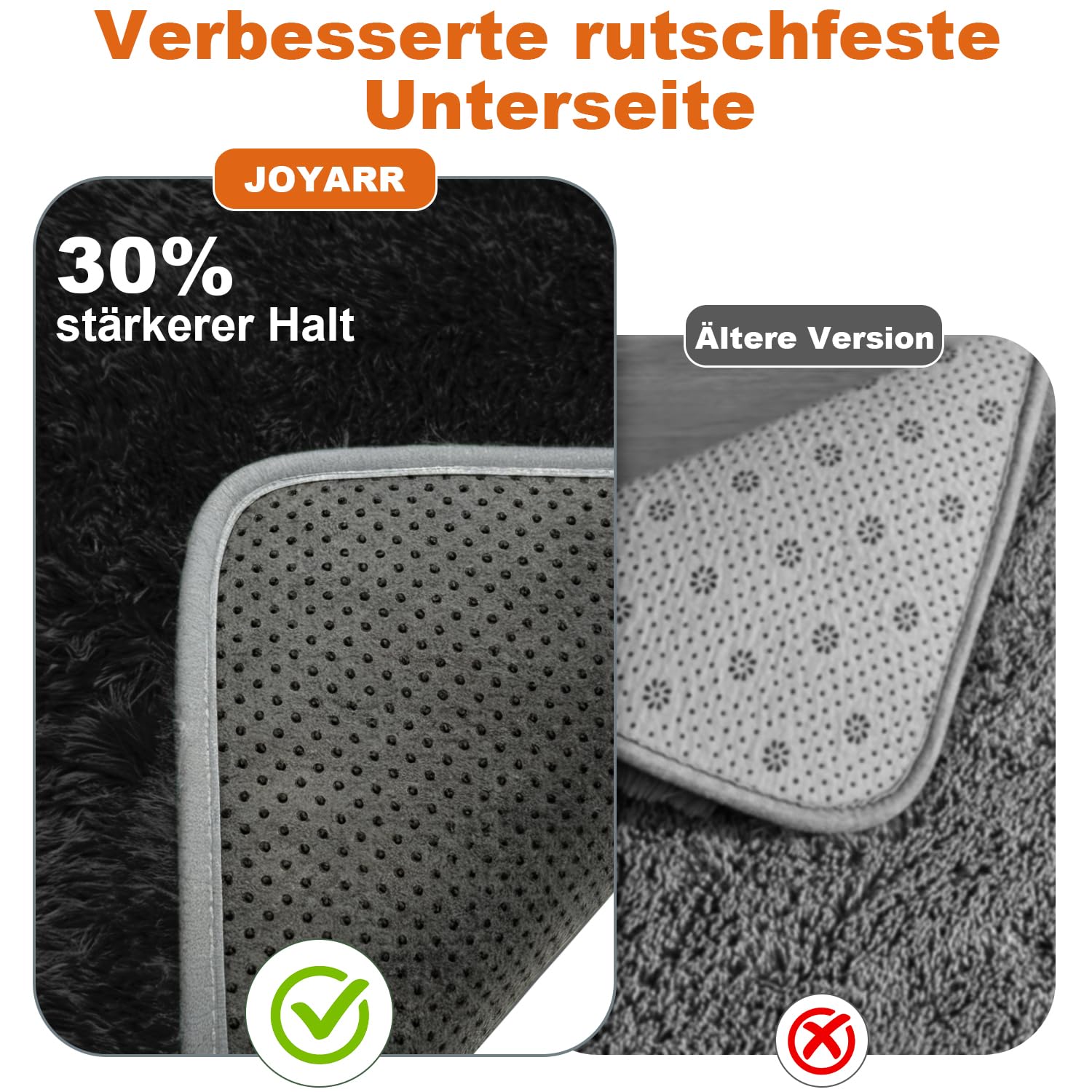 Hochflor Wohnzimmer Teppich, Flauschig Waschbar rutschfest Moderne Teppiche Groß für Schlafzimmer Büro Esszimmer Kinderzimmer Spielzimmer, 160x230 cm, Schwarz