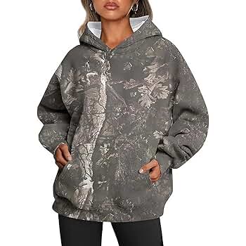 GUOKMN Women's Camo Hoodie Oversized Sweatshirt Maple-Leaf