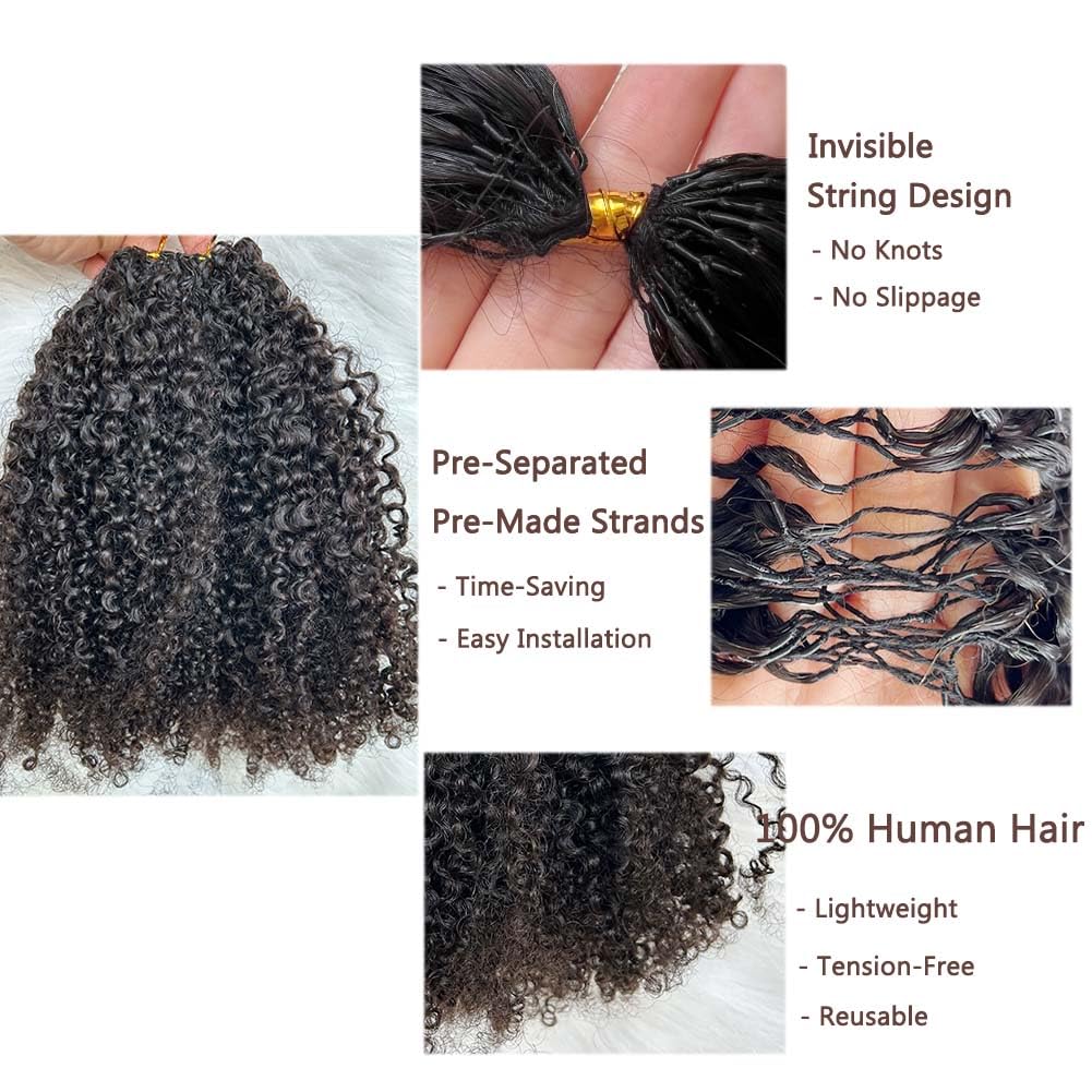 Knotless Pre Separated Crochet Human Hair Extensions Afro Kinky Curly Mongolian Virgin Braiding Hair Invisible Pre Looped Feather Braids Bundles For Black Women Walnut Hair 16inch 240g