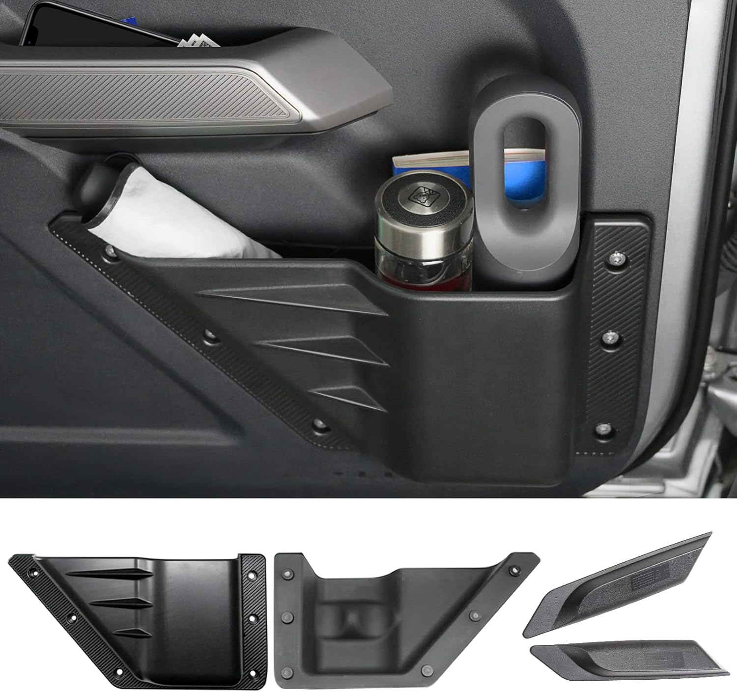 Mabett Front Door Storage Pockets for Ford Bronco Accessories 2021 2022 2023 2024 2025, Side Door Organizer Box fit Bronco 2/4-Door, Insert Cup Holder(2PCS)