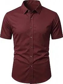Camisa Social Masculina Slim Fit Manga Curta, Algodão e Poliéster, Colarinho Estruturado, Modelagem Moderna, Estilo Clássico