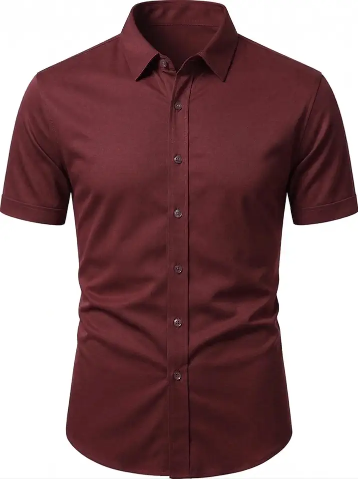 Camisa Social Masculina Slim Fit Manga Curta, Algodão e Poliéster, Colarinho Estruturado, Modelagem Moderna, Estilo Clássico