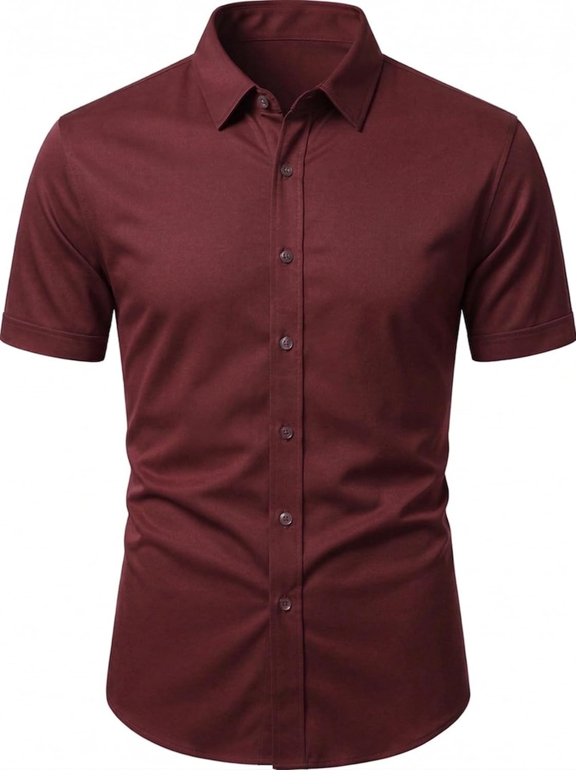 Camisa Social Masculina Slim Fit Manga Curta, Algodão e Poliéster, Colarinho Estruturado, Modelagem Moderna, Estilo Clássico