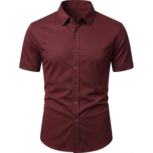 Camisa Social Masculina Slim Fit Manga Curta, Algodão e Poliéster, Colarinho Estruturado, Modelagem Moderna, Estilo Clássico