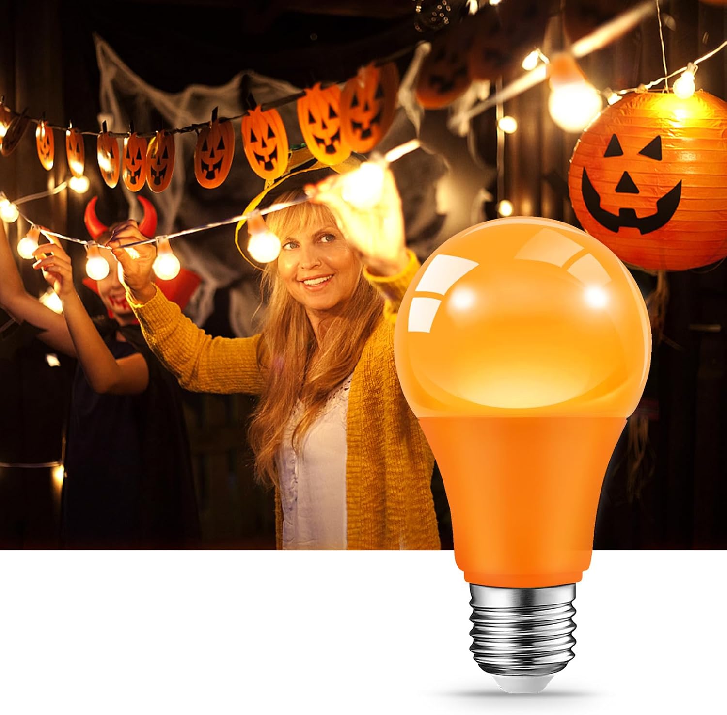 JAHEKS Orange Light Bulbs for Outdoor Porch, 9W(60W Equivalent) E26 Base LED Orange Bulb for Halloween Christmas Wedding,Party,Bar,Holiday Lighting,Home Decor, 2-Pack