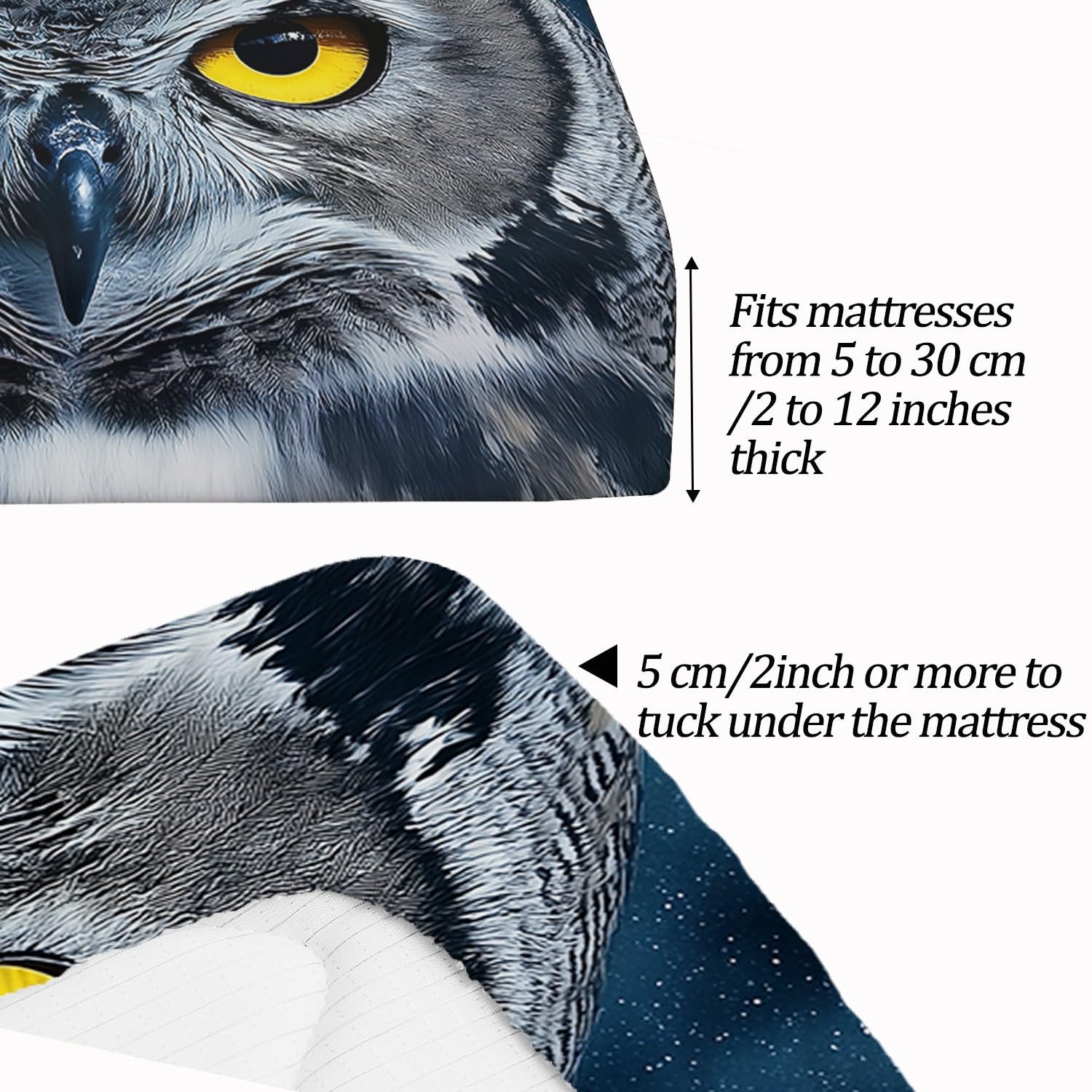 Prześcieradło z gumką 160 x 200 cm, z nadrukiem ptaka, żółte okulary, wzór gwiaździstego nieba, prześcieradło z gumką z mikrofibry, niebieskie prześcieradło na łóżko do 25-30 cm, w zestawie z 2
