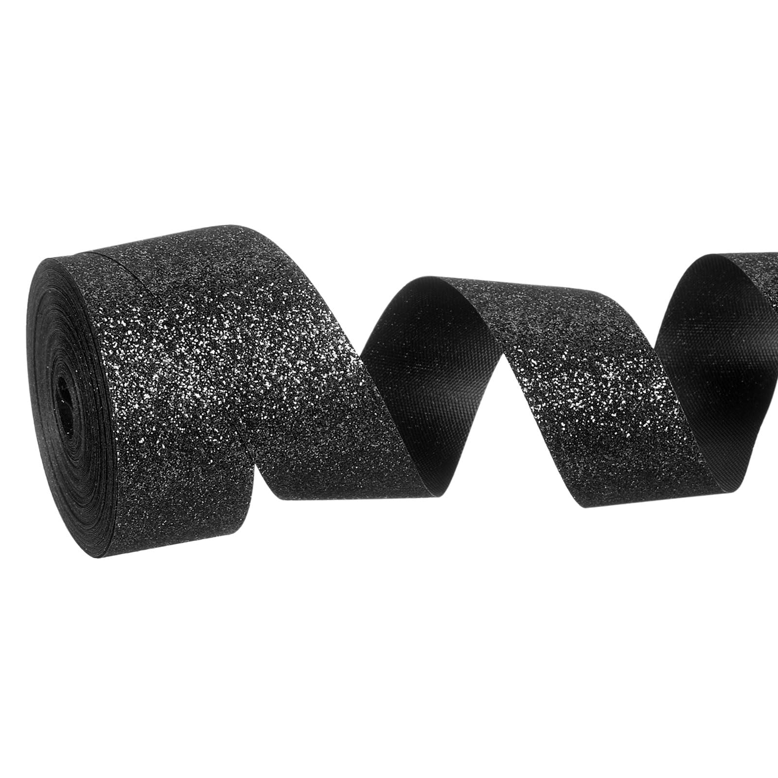 PATIKIL Metallic Glitter Ribbon Roll, 25mm x 9m Sparkly Ribbon Single Sided Cut Edge Gift Wrapping Fabric Rolls for DIY Crafts Wedding Bouquet Party Christmas Decor, Black