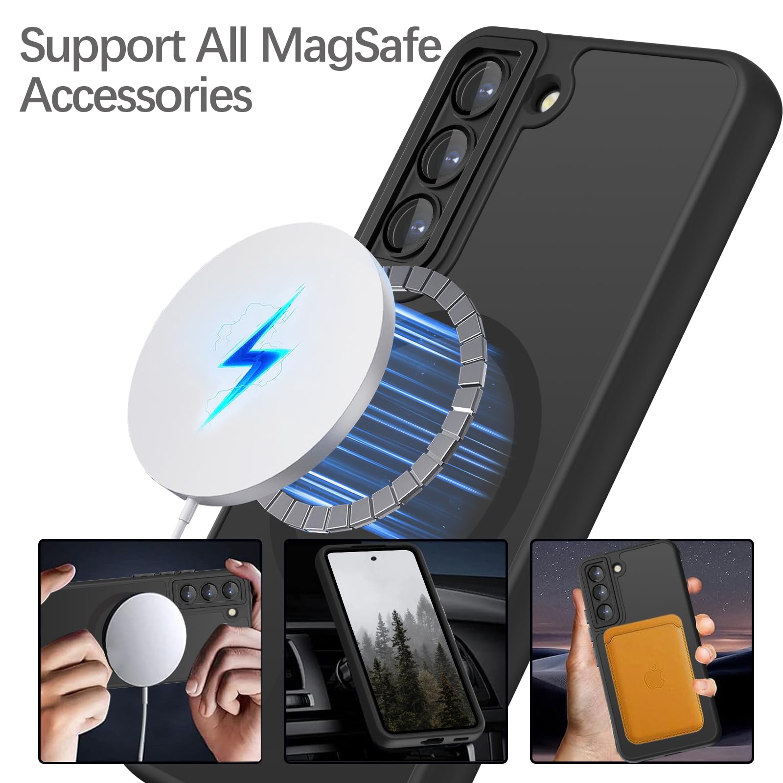 Cover Magnetica per Samsung Galaxy S22 Compatibile con MagSafe, Custodia per Samsung Galaxy S22 Traslucida Opaca Case Ultra-Sottile Resistente ai Graffi, Nero