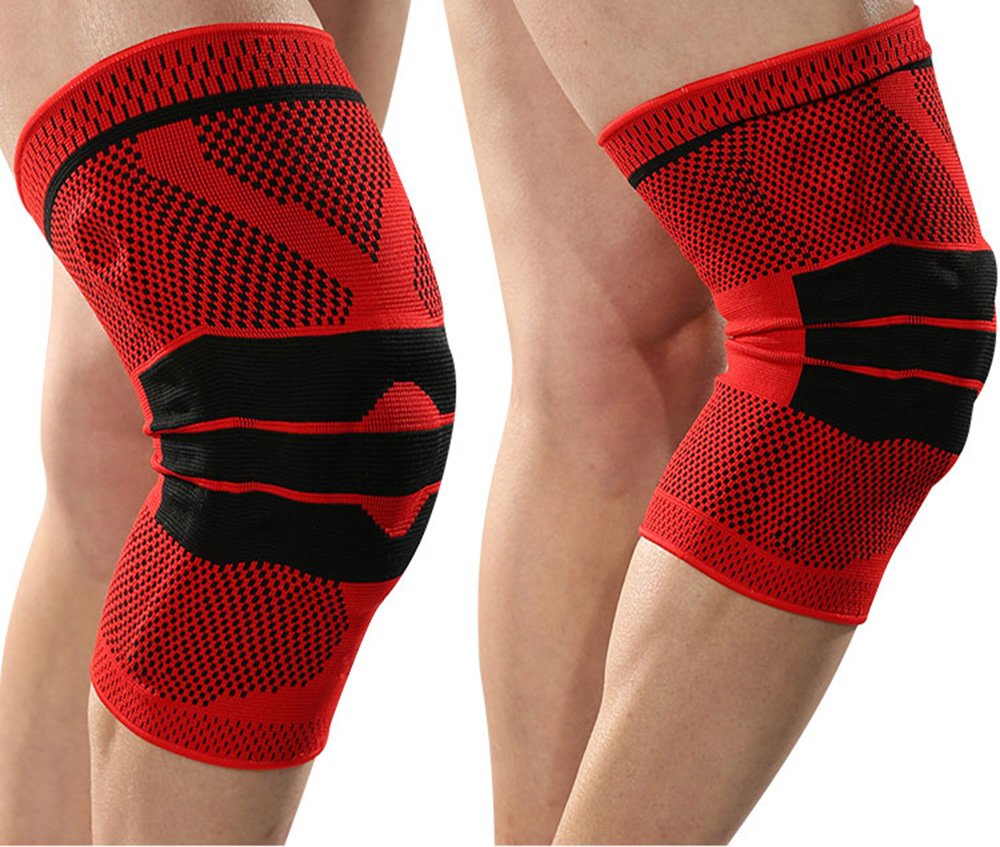 Knee Support Compression Sleeve, 2 Pack Elastic Knee Pads / Crashproof Silicone Padded Bracket Knee & Leg Protective Braces for Sports/Athletics/Patella Stabilizer/Meniscus Tear/Arthritis Pain Relief