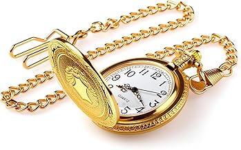 Vintage Men Women Roman Skeleton Dial 24H Display Water Resistant Pocket Watch with Chain for Valentine's Day Father's Day Daily Gold Necklace Watch