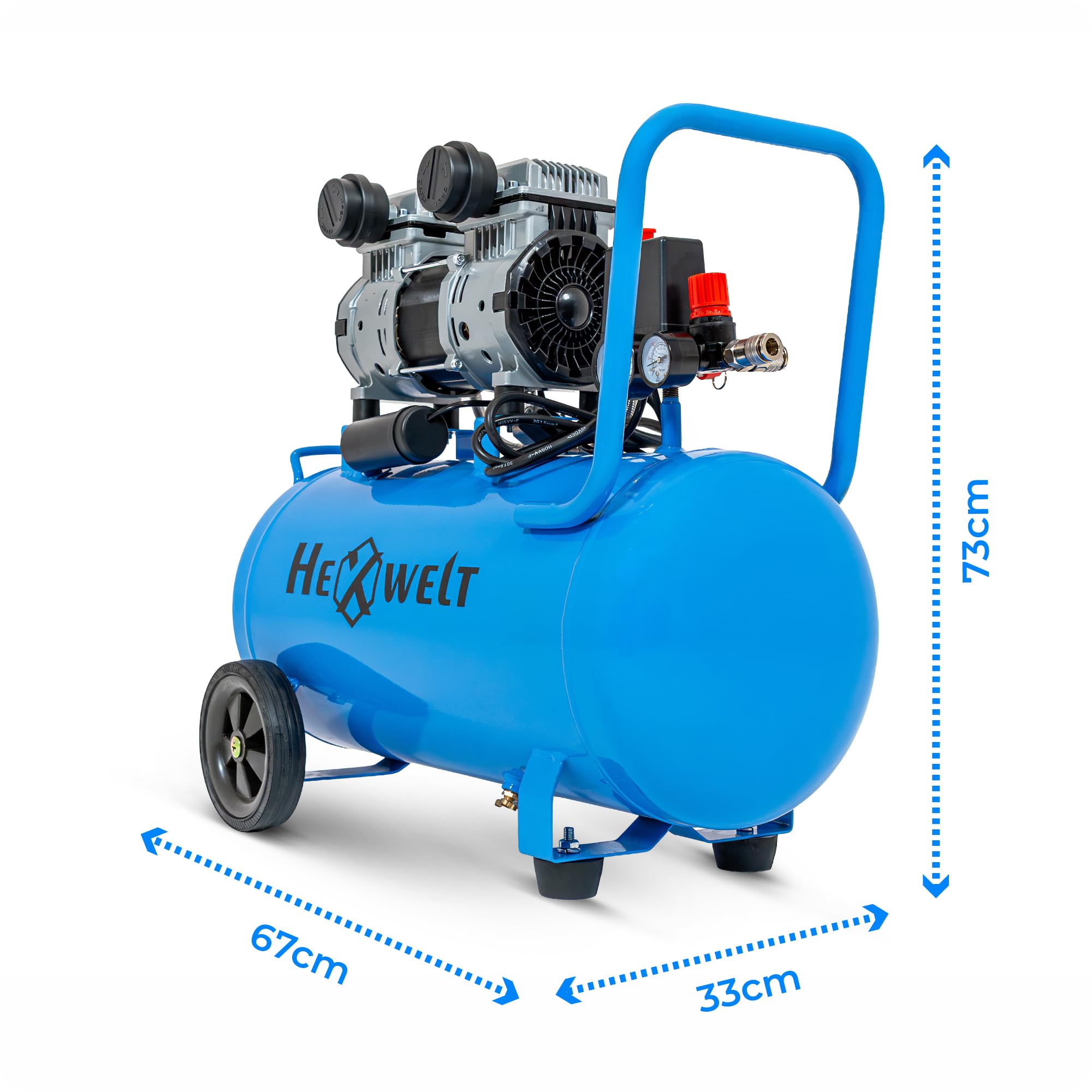 Compressore d'aria 50L, 8 Bar, 1500W / 3000W, oil-free o lubrificato ad olio, 250–380 l/min, 1/4", 2 uscite, manometro, riduttore di pressione, per officina, garage e pneumatici (2T-50L)