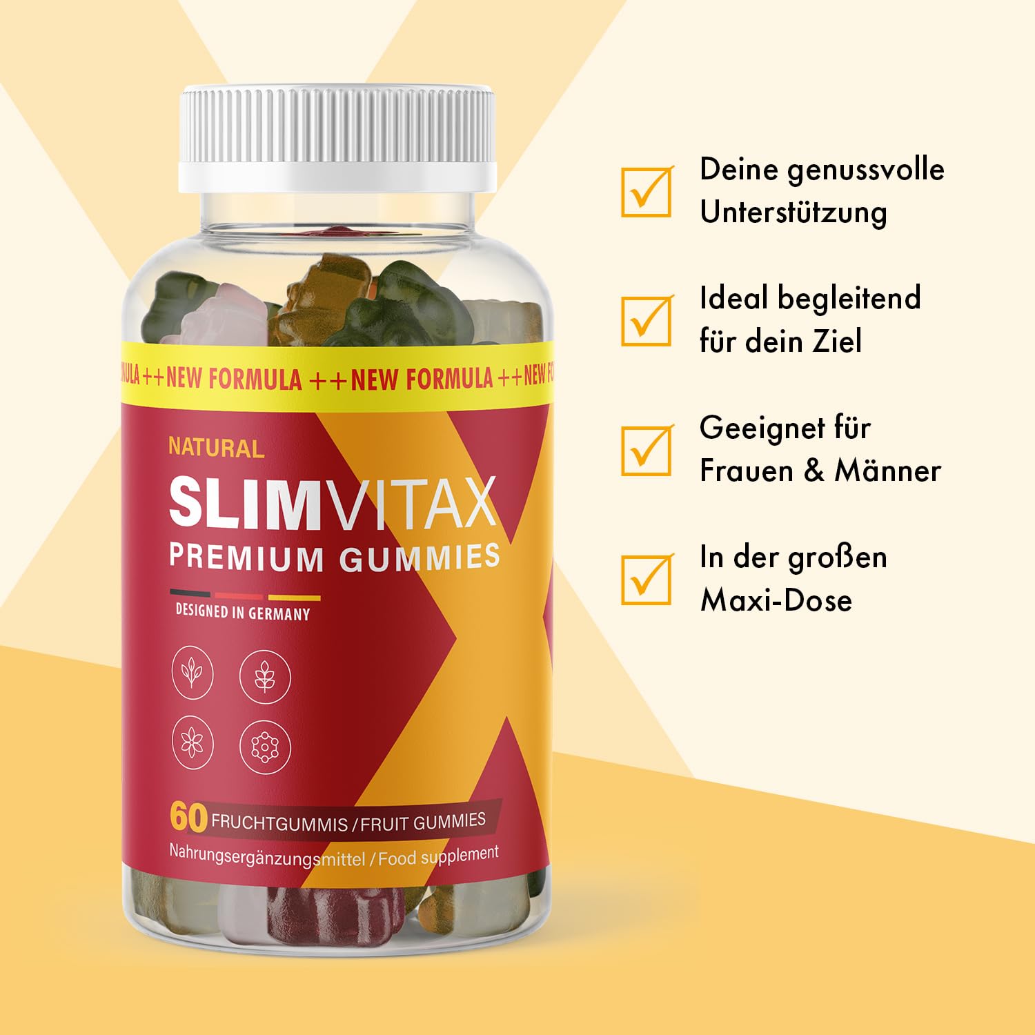 Slimvitax Premium Gummies | mit L-Arginin und Grüntee | in großer Maxi-Dose | 60 Gummies Inhalt