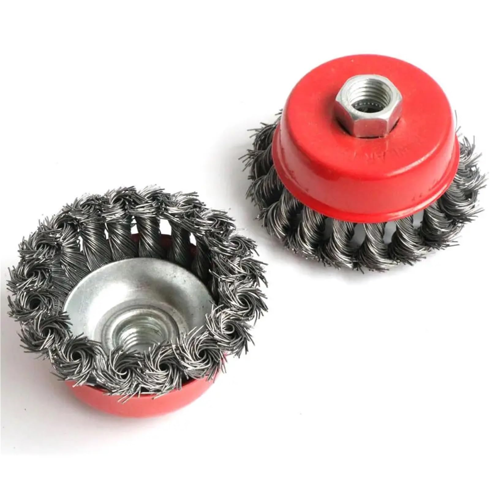 2 pezzi M14 M10 vite nodo ritorto spazzola a tazza for smerigliatrice angolare filo di acciaio e metalli in lega spazzole metalliche intrecciate e ondulate Ki(100mm Semi Flat 2pc,M14)