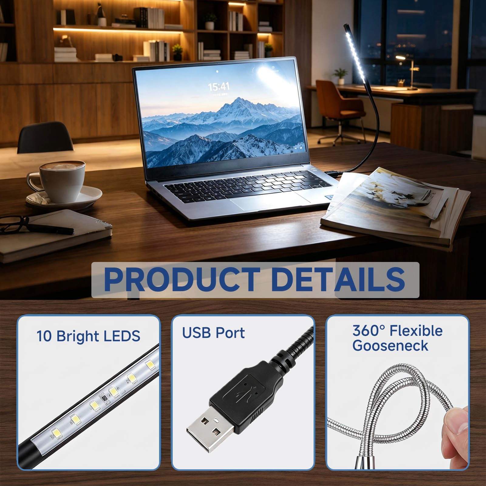 Bryon 2 Stück USB LED Leselampe, USB LED Leselampe mit Flexarm