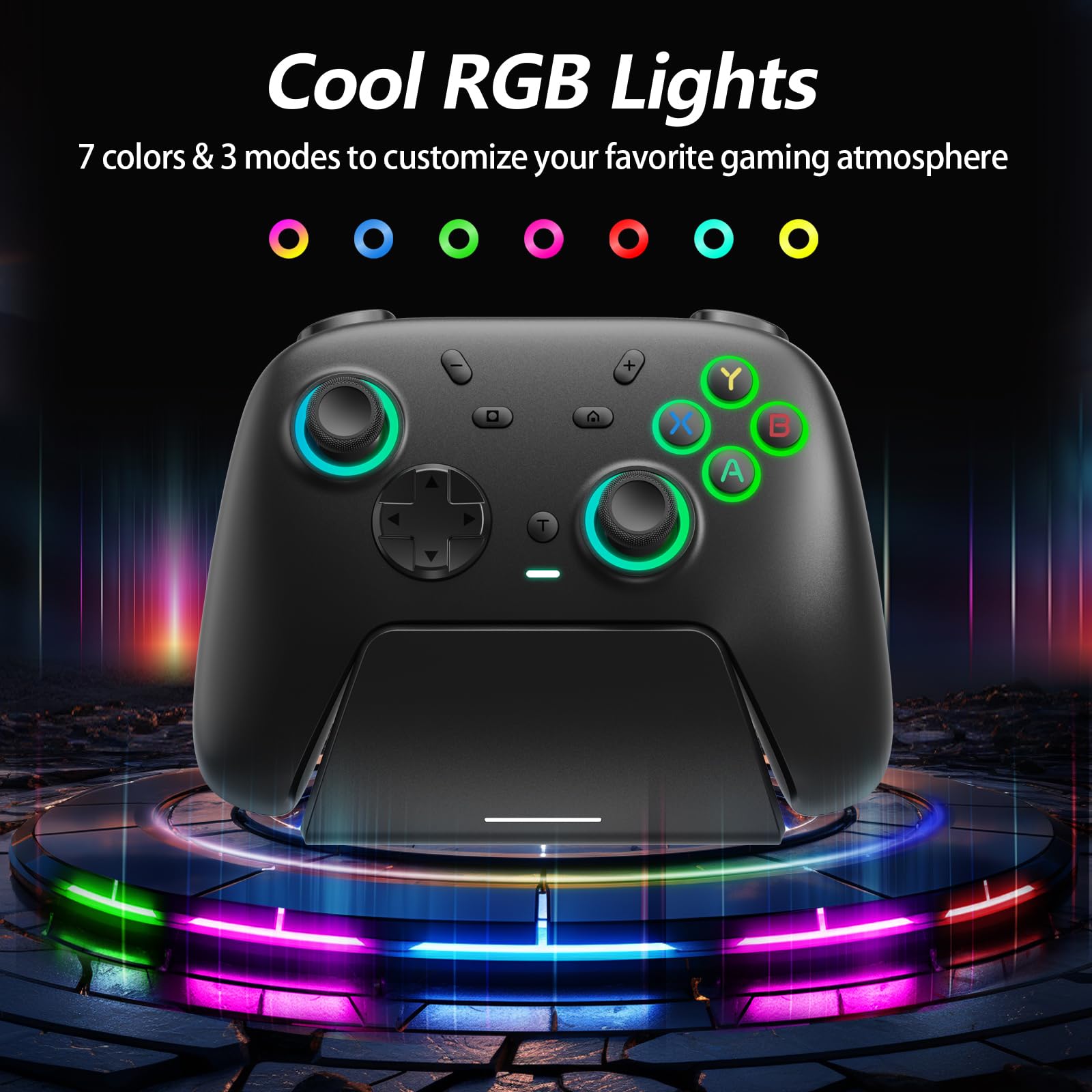 DoJoZone Mando PC, PC Mandos Inalámbrico con Base de Carga, Joysticks Hall Effect y Gatillos Hall, RGB, Turbo, Giroscopio, Bluetooth/2,4G Gamepad Compatible con Windows PC, Switch, Steam y Android