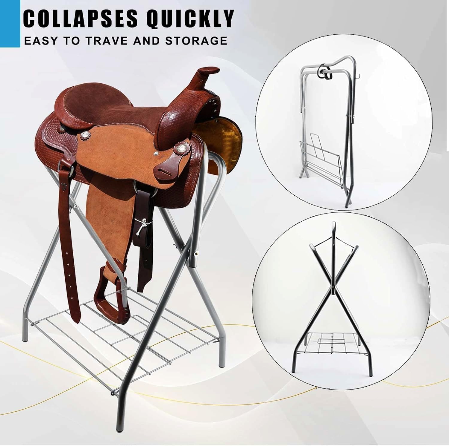 2 Pack Portable Folding Horse Saddle Stand for English & Western Saddles, 28" L x 19" W x 37.5" H, Silver