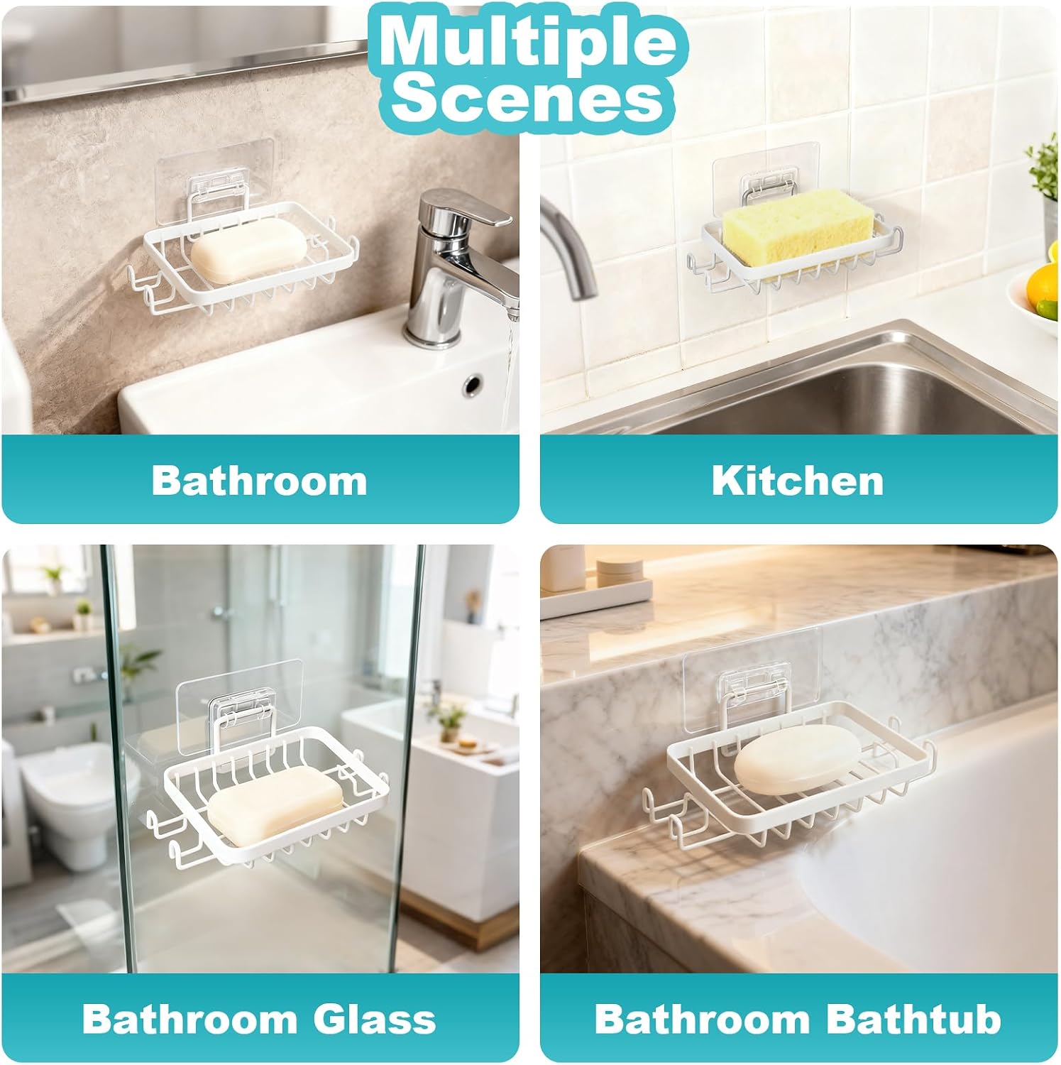 White Soap Holder,201 Stainless Steel Soap Dish for Shower - Soap Racks - Comfortable Wash Shower Shelf - Anticorrosive,Rust-Proof and Waterproof Square Bar Soap Holder image 3