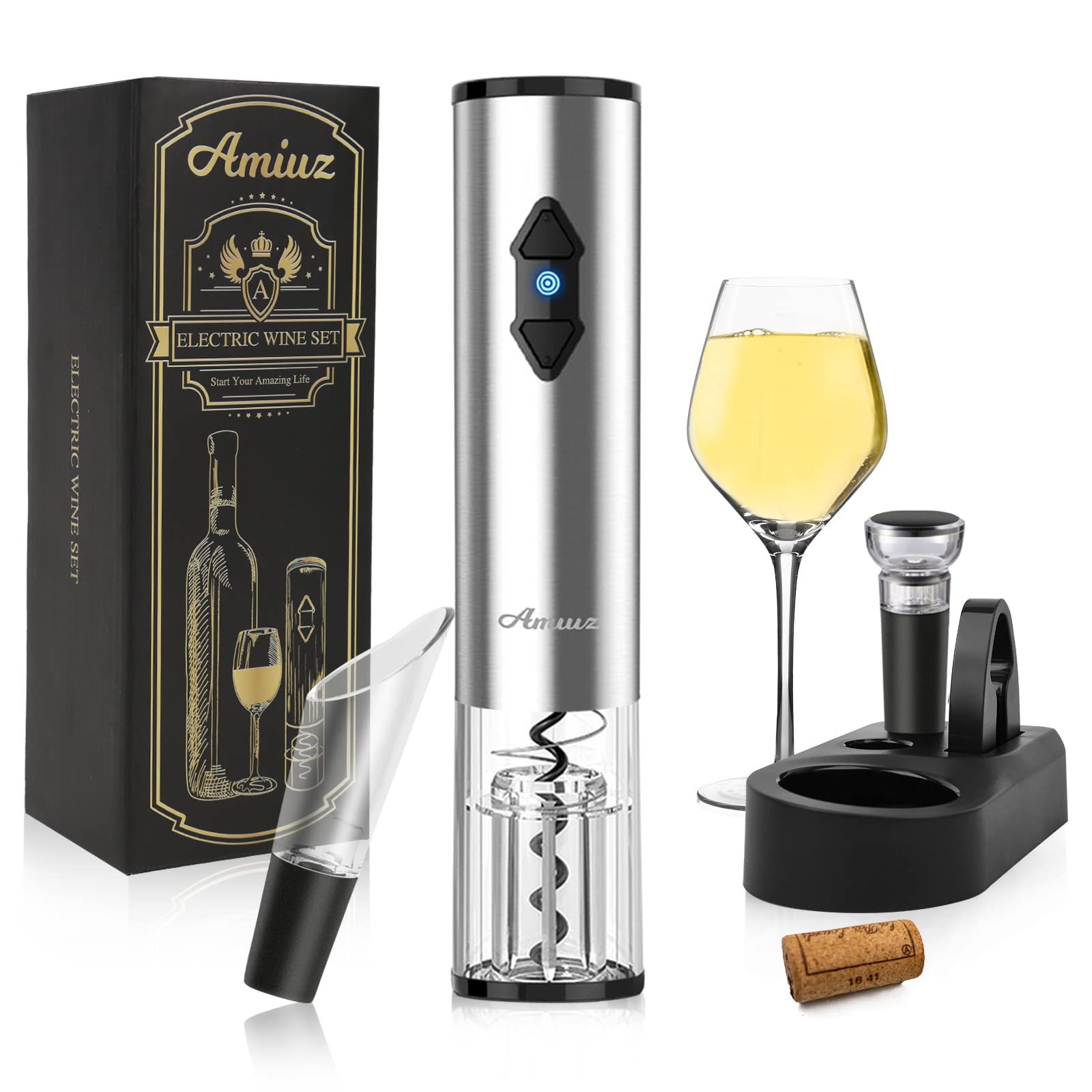 AMIUZ Electric Wine Opener, Battery Operated Corkscrew, Automatic Bottle Opener, Wine Gift Set