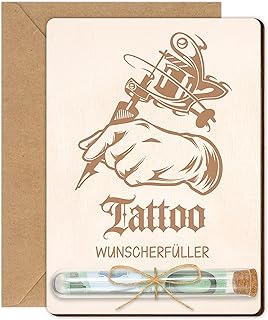 Tattoo Geldgeschenk mit Reagenzglas, Tattoo Gutschein Geldgeschenke Verpackung aus Holz, Originelle Geschenkidee zum Geburtstag, Weihnachten für Tätowierer & TattooFans