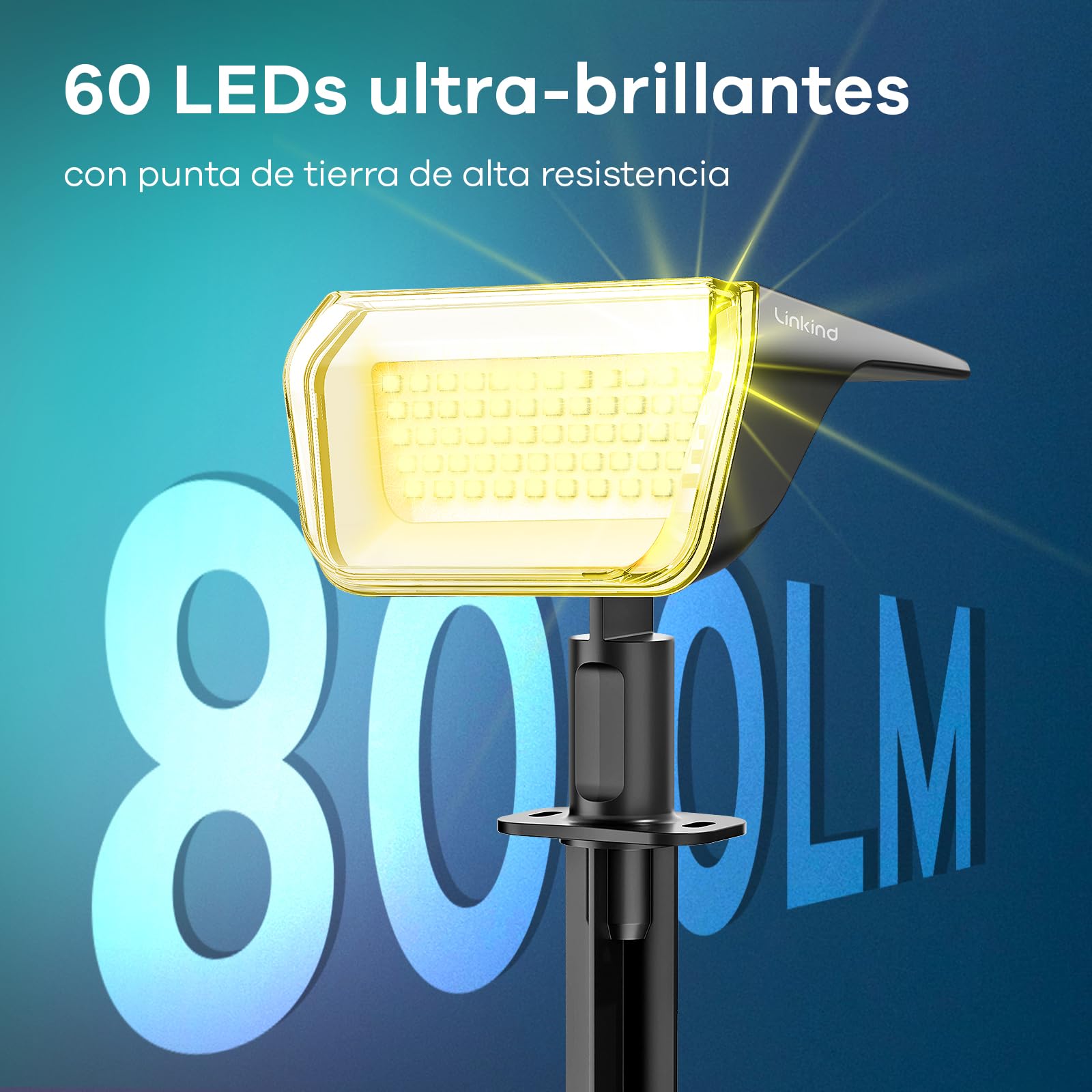 Visita la tienda de Linkind Linkind 60 LED Luces Solares Exterior Jardin,3000K Blanco Cálido Focos Solares con el modo de invierno, 800LM,Impermeable IP67 Lámparas Solares para Jardín, Patio, Calzada, Piscina,3 Piezas in use