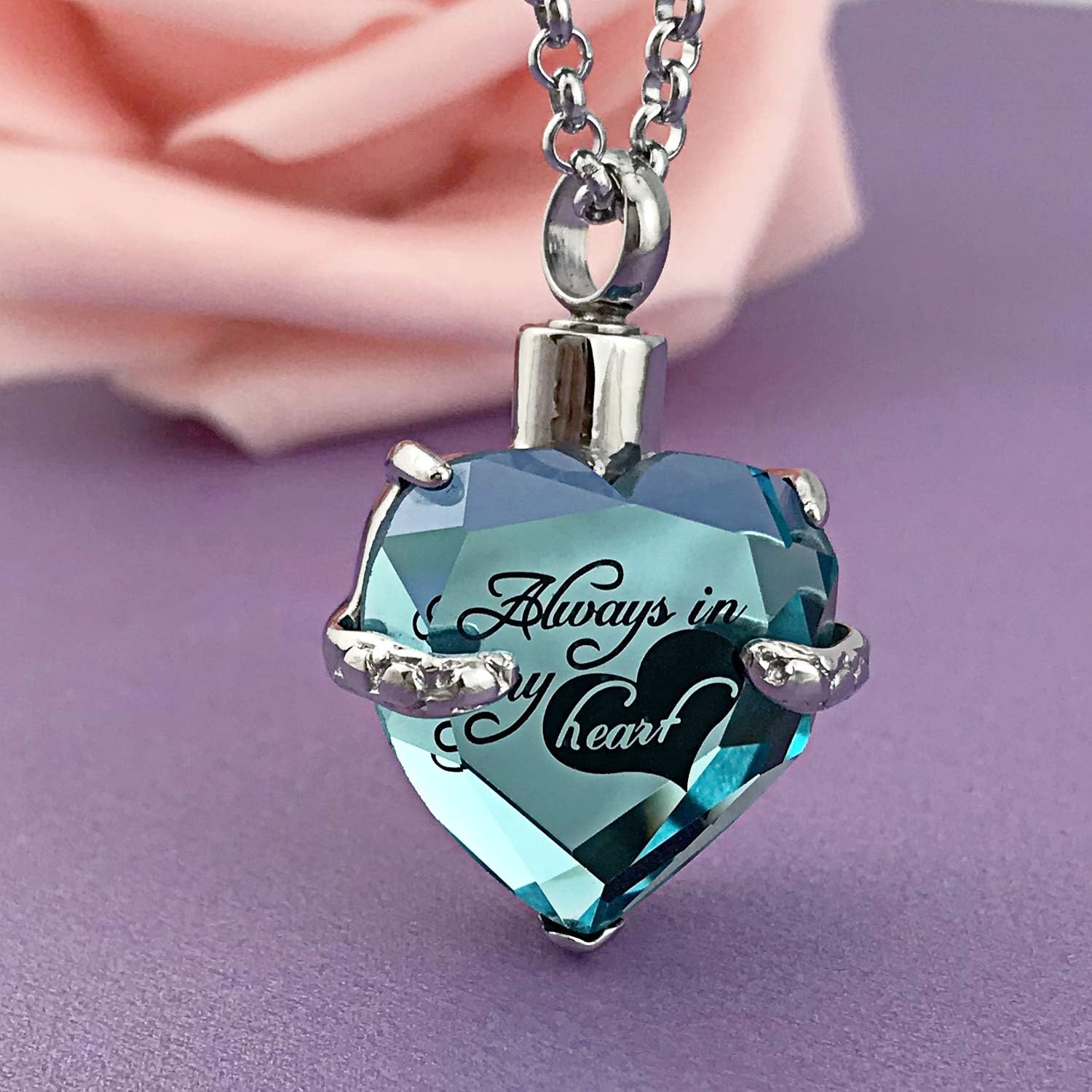 YOUFENG Urn Necklaces for Ashes Always in My Heart Heart Cremation Jewelry Memorial Pendant Birthstone Necklace - Image 4