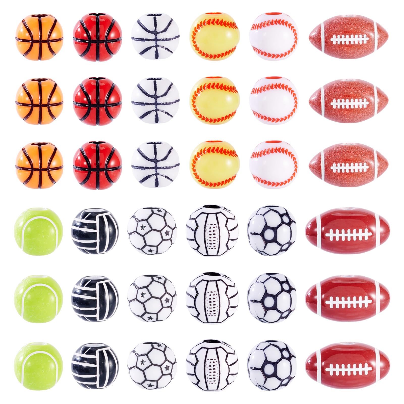 FASHEWELRY 120Pcs Acrylic Sports Ball Beads 12mm Baseball Soccer Basketball Volleyball Tennis Cute Beads for DIY Bracelet Necklace Making