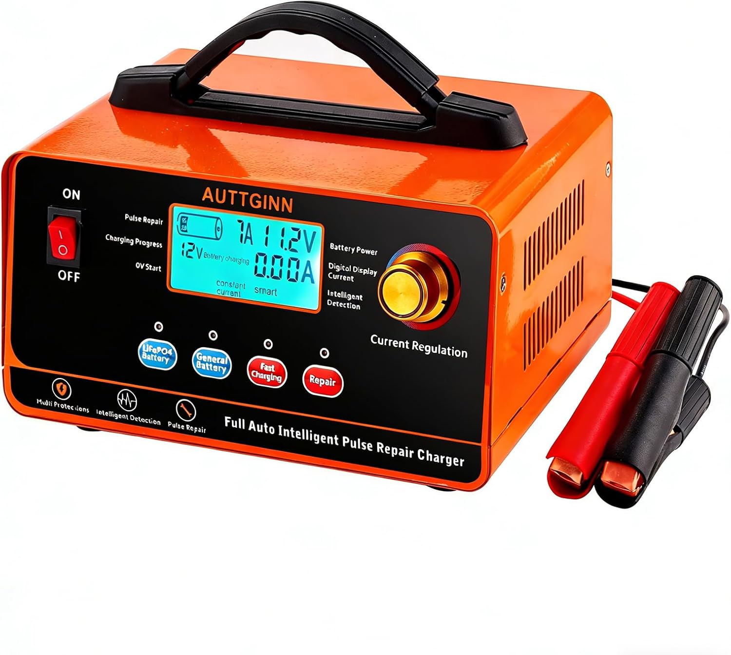 AUTTGINN 12V 24V Adjustable Battery Charger Maintainer, 0-20A Adjustable Car Battery Trickle Charger with Battery Desulfator for Lead-Acid LiFePO4 Lithium Batteries, AGM Gel Deep Cycle