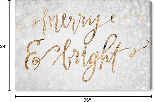 Miniatura 8 de Wynwood Studio Lienzo decorativo para pared con texto en inglés Merry & Bright, decoración navideña para el hogar, 36 x 24 pulgadas, gris, dorado