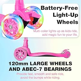 BELEEV Scooters for Kids Ages 3-12, 3 Wheel Kick Scooter for Toddlers Girls Boys, 4 Adjustable Height, Lean to Steer, Light up Wheels, Extra-Wide Deck, Easy to Assemble for Children (Matte Pink)