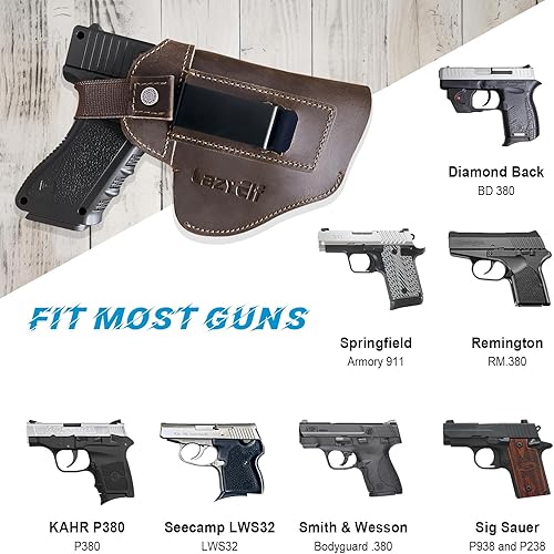 Miniatura 2 de lazyElf Funda de pistola de cuero genuino para pistolas, pistolas, diestros, zurdos, transporte oculto para Glock 194343X, Taurus G2CG3CG3 tamaño