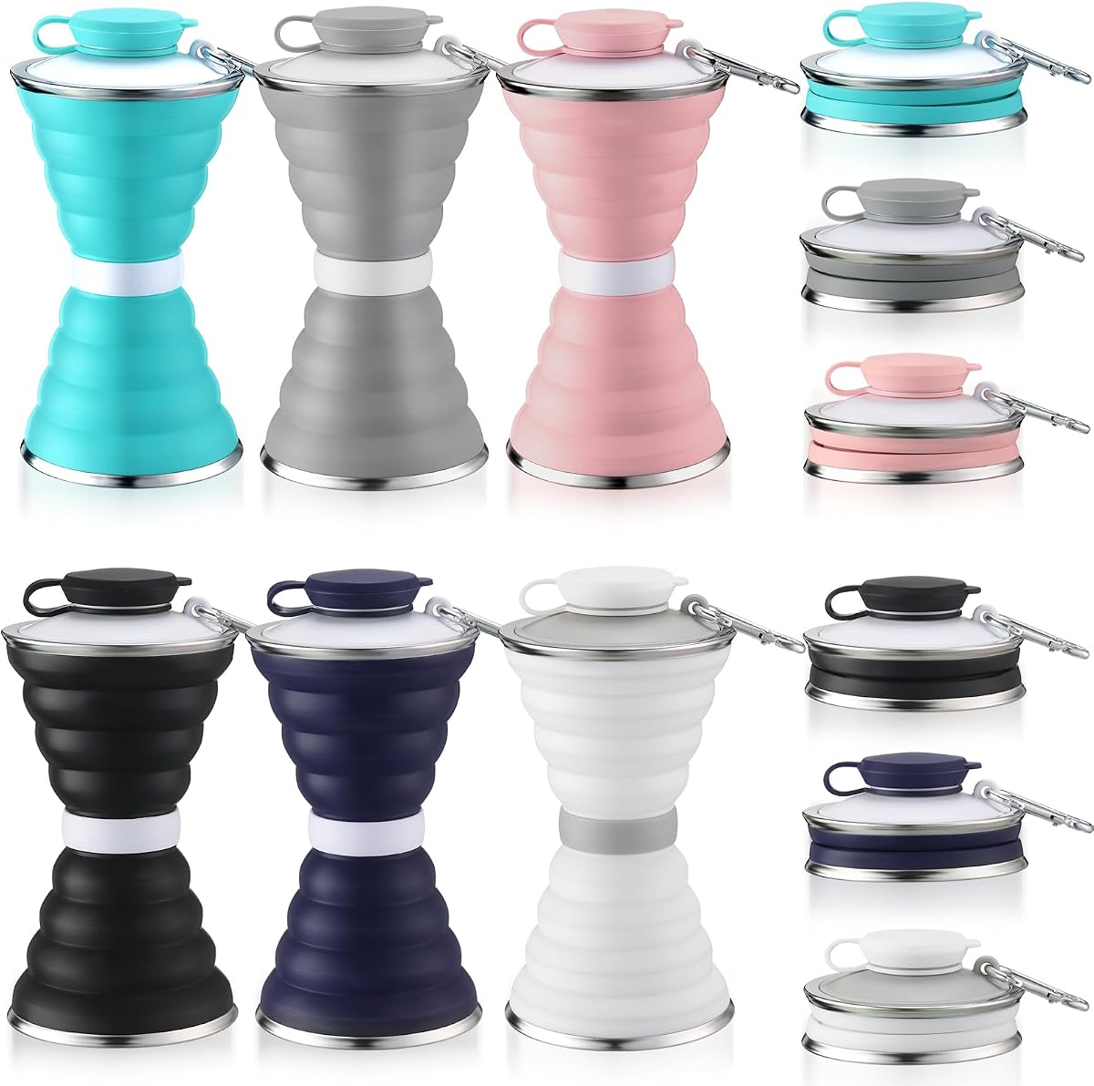 6 botellas de agua plegables de silicona de 17 oz, botellas de agua plegables, botella de agua portátil de viaje con hebilla para acampar, senderismo, deportes al aire libre, gimnasio, verano (color brillante)