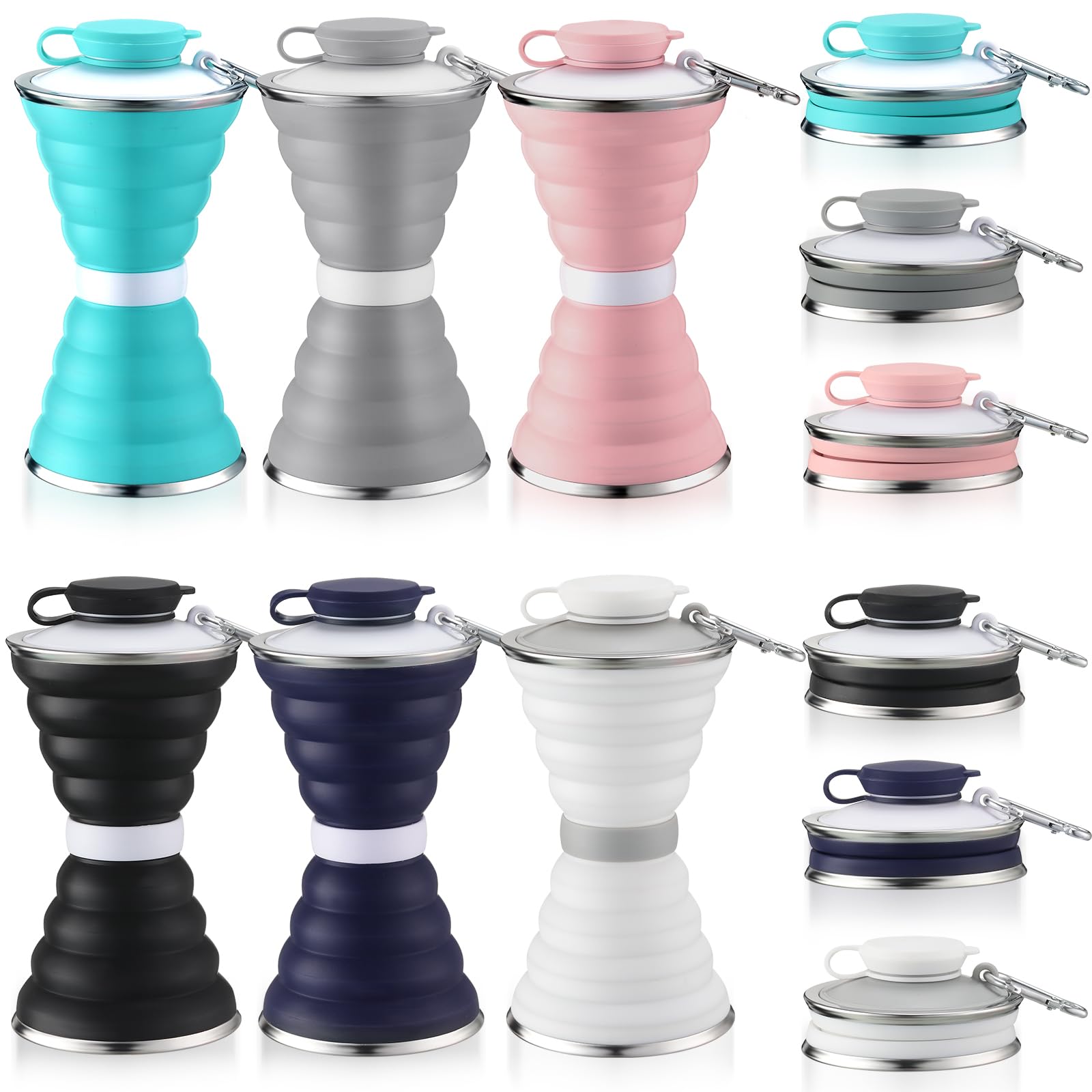 Nuenen Lot de 6 bouteilles d'eau portables pliables de 500 ml en silicone anti-fuite - Bouteille d'eau de voyage réutilisable avec boucle - Pour camping, randonnée, sport, gym, été (couleur vive)