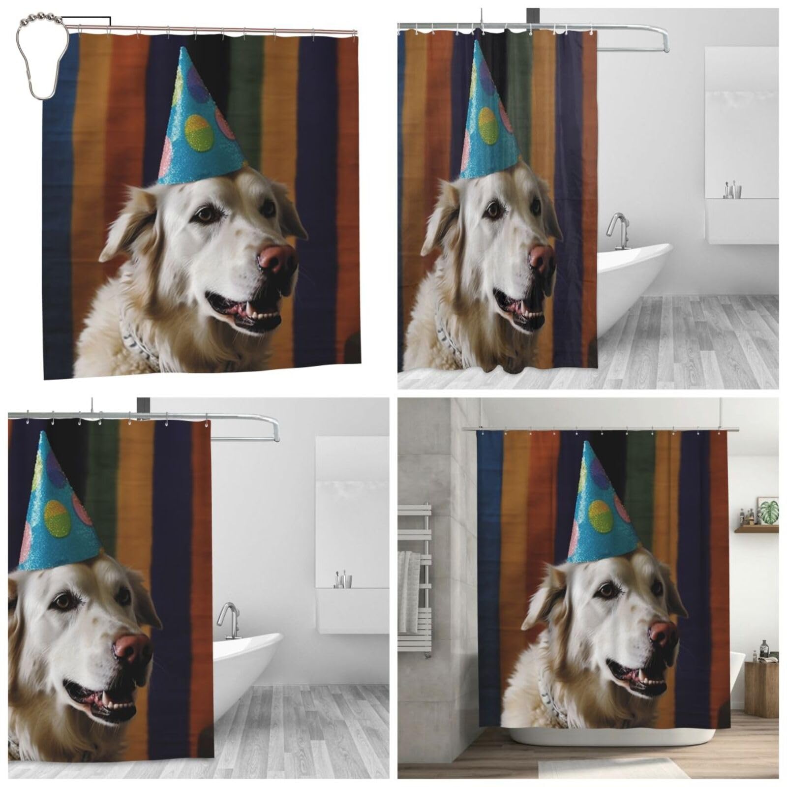 Rideau de douche en polyester BONDIJ avec motif chien d'anniversaire et crochets inclus